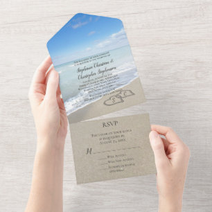  Scenic Hearts in the Sand Beach Wedding All In On One Invitation