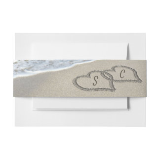 Scenic Hearts in the Sand Beach Wedding Invitation Belly Band
