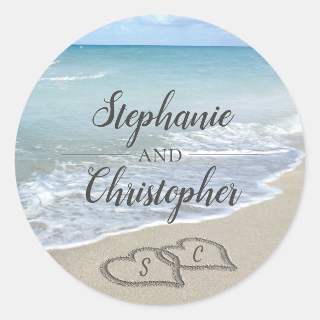 Scenic Hearts in the Sand Beach Wedding Seal (Front)