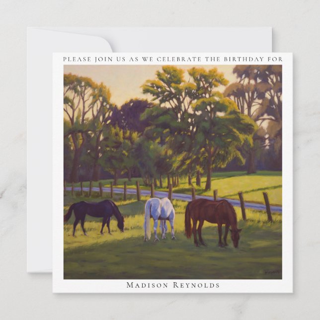 Scenic Horse Boarding Farm with Horses Grazing Invitation (Front)