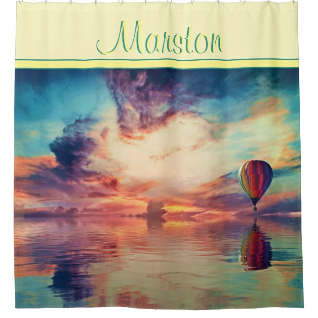 Scenic Hot Air Balloon Name Yellow Shower Curtain (Front)