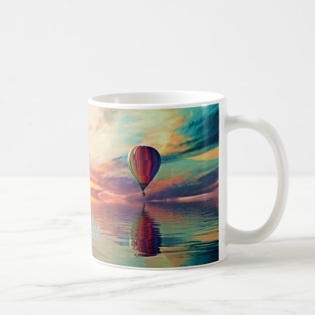 Scenic Hot Air Balloon Sunrise Teal Your Name Mug (Right)