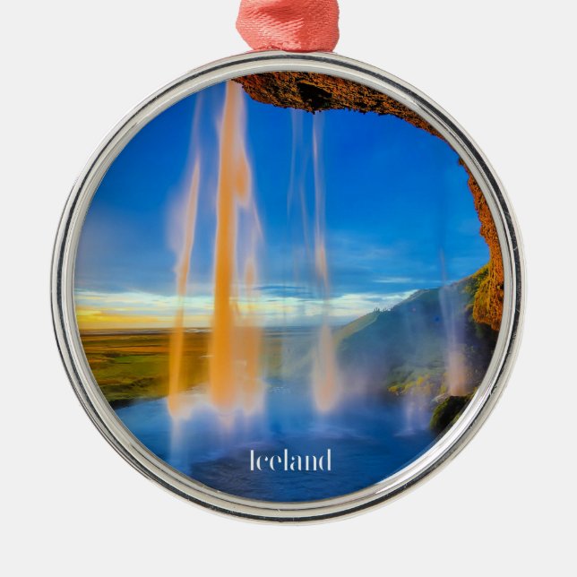 Scenic Iceland, skogafoss photographWa Metal Tree Decoration (Front)