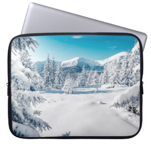 Scenic image of spruces tree. Frosty day, calm win Laptop Sleeve