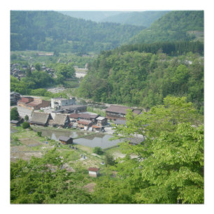 Scenic Japanese Mountain Village Poster