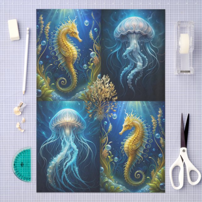 Scenic Jellyfish, Seahorses & Seaweed Decoupage Tissue Paper (Craft)