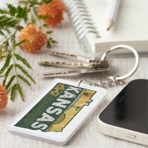Scenic Kansas Retro Silhouette Key Ring