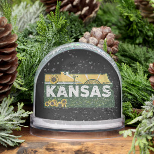Scenic Kansas Retro Silhouette Snowglobe