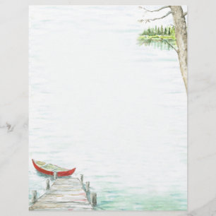 Scenic Lake and Canoe Watercolor Custom Letterhead