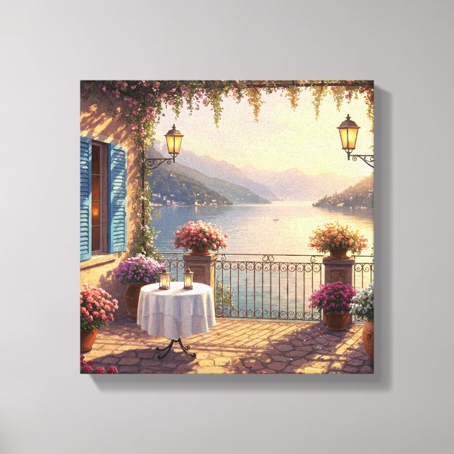 Scenic Lake Como Terrace Print in a Oil Painting (Front)