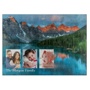 Scenic Lake Mountains Forest, DIY Name, 3 Photos Cutting Board