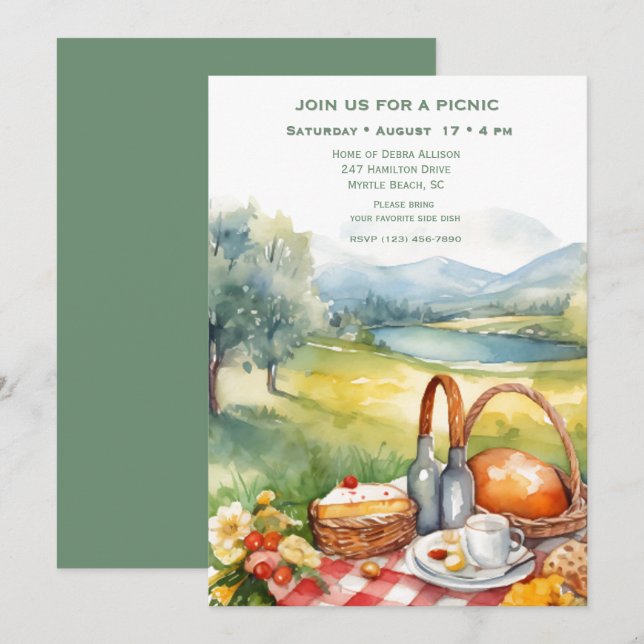 Scenic Lakeside Picnic  Invitation (Front/Back)