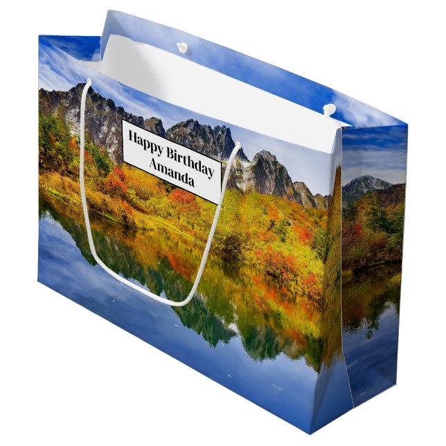 Scenic Landscape Forest and Mountains Birthday Large Gift Bag (Front Angled)