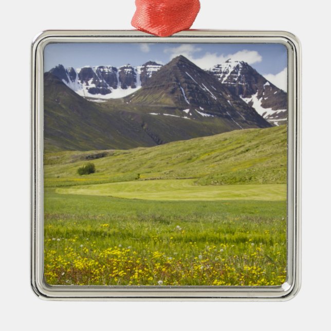 Scenic landscape of Svarfadardalur valley Metal Tree Decoration (Front)