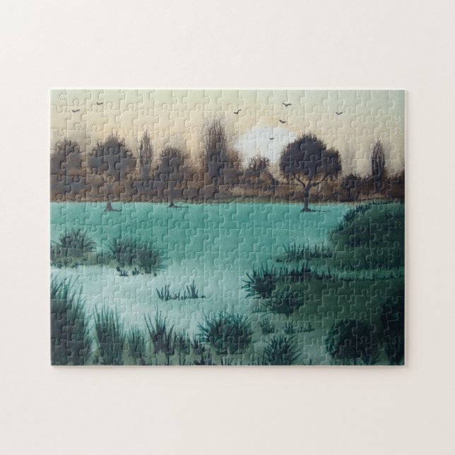scenic landscape sunset over woodland plains art jigsaw puzzle (Horizontal)