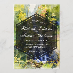 Scenic Landscape Waterfall Painting Wedding Invite