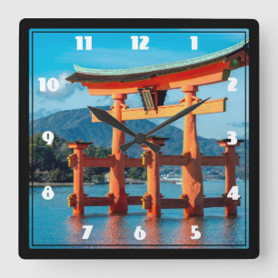 Scenic Landscape with Japanese Torii Gate Square Wall Clock