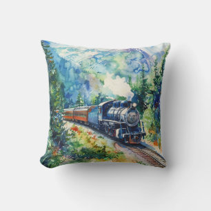 Scenic Landscape with Train Cushion