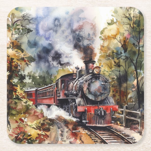 Scenic Landscape with Train Square Paper Coaster (Front)
