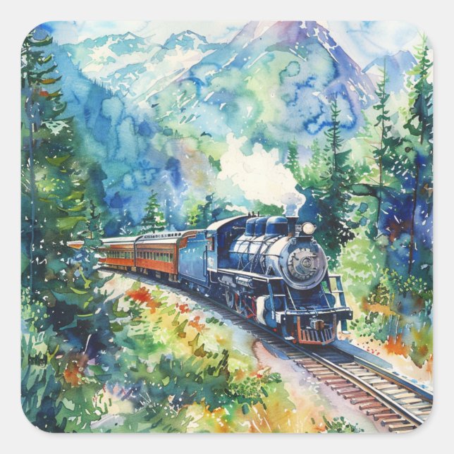 Scenic Landscape with Train Square Sticker (Front)