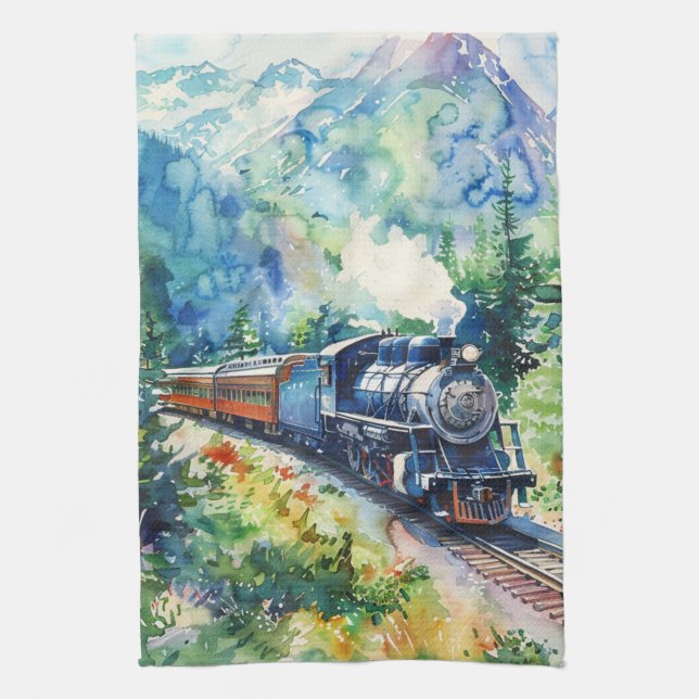 Scenic Landscape with Train Tea Towel (Vertical)