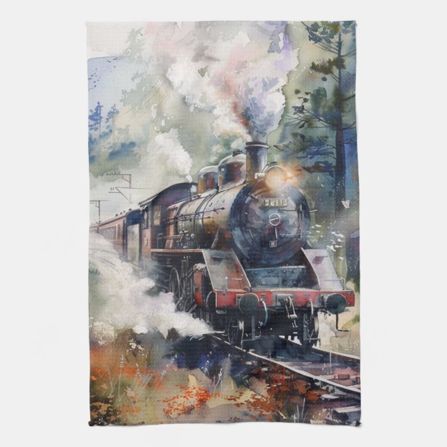 Scenic Landscape with Train Tea Towel (Vertical)