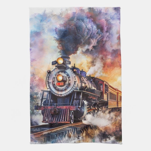 Scenic Landscape with Train Tea Towel (Vertical)