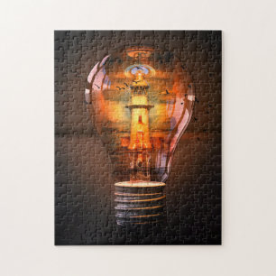 Scenic Lighthouse Lightbulb Artistic Design Jigsaw Puzzle