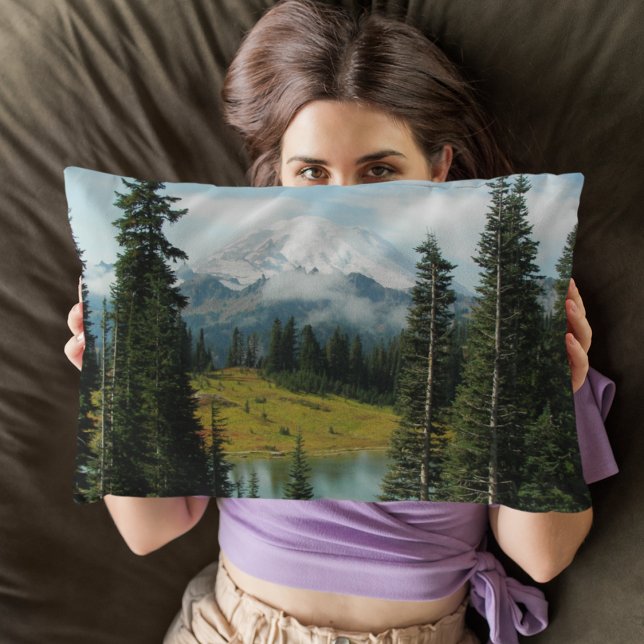 Scenic Mount Rainier Landscape Decorative Cushion (In Situ)