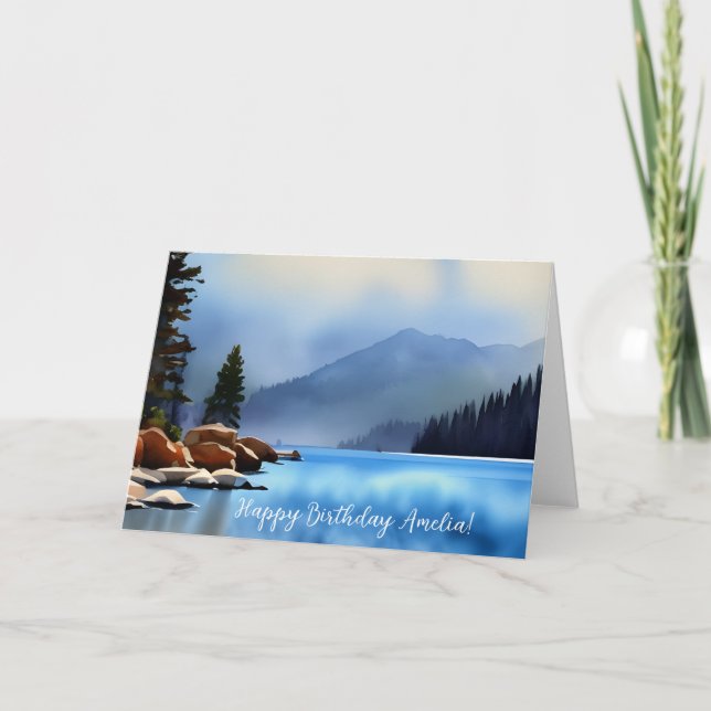 Scenic Mountain Lake Digital Art Birthday Card (Front)