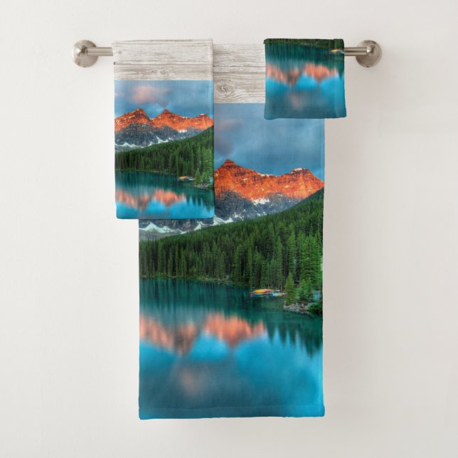 Scenic Mountain & Lake Landscape Photograph Bath Towel Set (Insitu)
