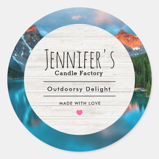 Scenic Mountain & Lake Landscape Photograph Candle Classic Round Sticker (Front)