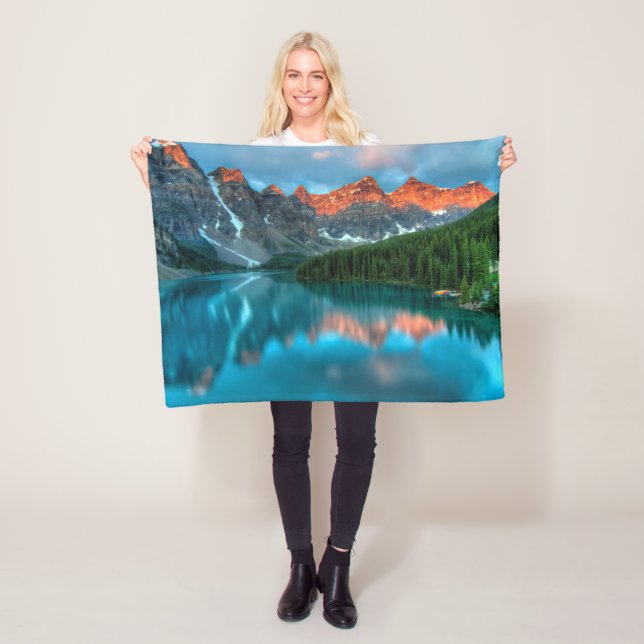Scenic Mountain & Lake Landscape Photograph Fleece Blanket (In Situ)