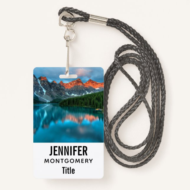 Scenic Mountain & Lake Landscape Photograph ID Badge (Front with Lanyard)