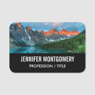 Scenic Mountain & Lake Landscape Photograph Name Tag