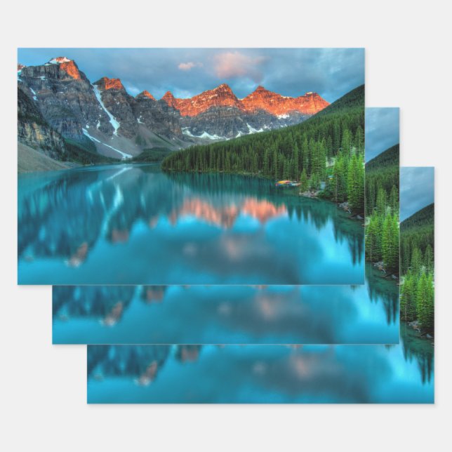 Scenic Mountain & Lake Landscape Photograph Wrapping Paper Sheet (Set)