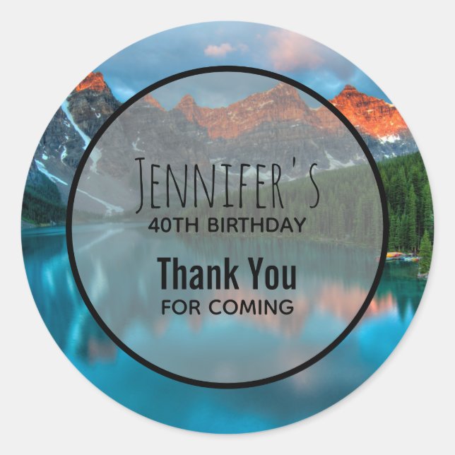 Scenic Mountain & Lake Photograph Birthday Classic Round Sticker (Front)