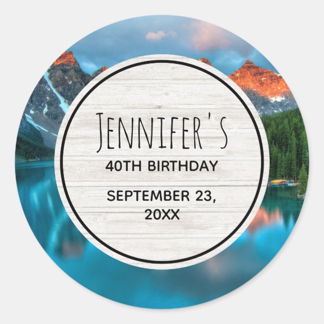 Scenic Mountain & Lake Photograph Birthday Classic Round Sticker (Front)