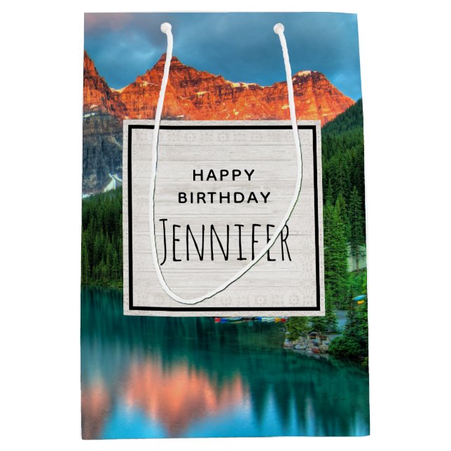 Scenic Mountain & Lake Photograph Birthday Medium Gift Bag (Front)