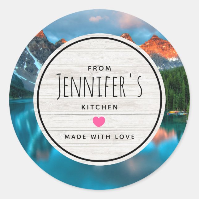 Scenic Mountain & Lake Photograph Kitchen Classic Round Sticker (Front)