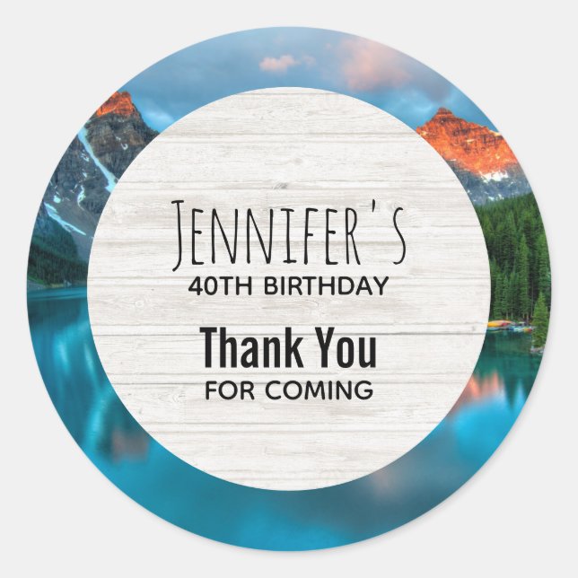 Scenic Mountain & Lake Photograph Thank You Classic Round Sticker (Front)