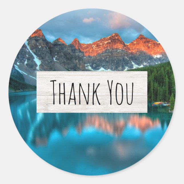 Scenic Mountain & Lake Photograph Thank You Classic Round Sticker (Front)