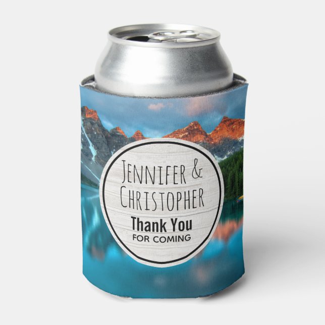 Scenic Mountain & Lake Photograph Wedding Can Cooler (Can Front)