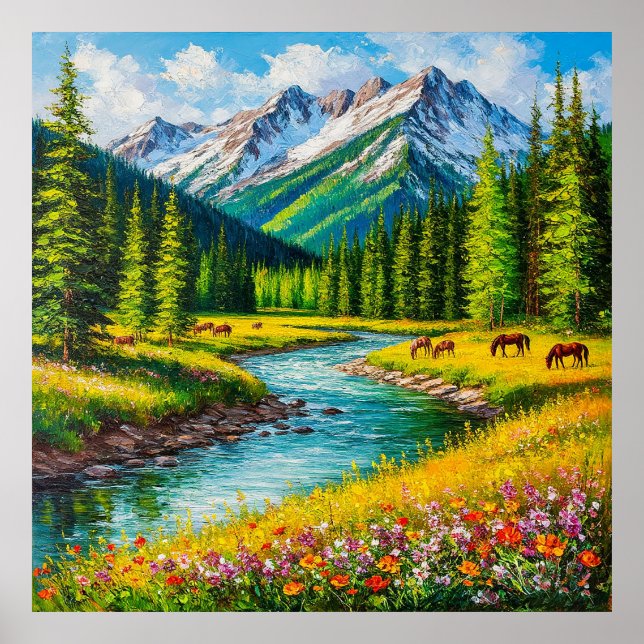 Scenic Mountain Valley with Stream Poster (Front)
