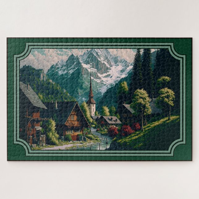 Scenic Mountain Village Jigsaw Puzzle (Horizontal)