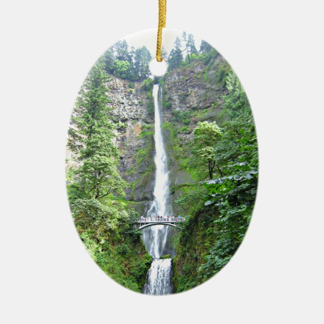 Scenic Multnomah Falls Ceramic Tree Decoration (Front)