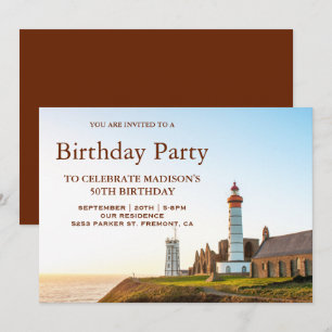 Scenic Nautical Lighthouse Birthday Party Invitation