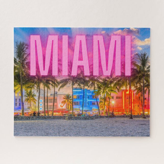 Scenic Neon Miami Waterfront Jigsaw Puzzle (Horizontal)