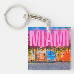 Scenic Neon Miami Waterfront Key Ring