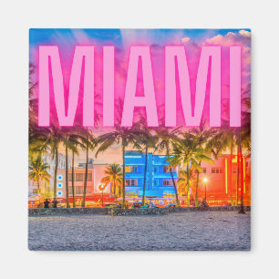 Scenic Neon Miami Waterfront  Magnet
